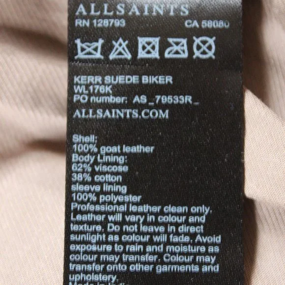 All Saints soft goat leather suede light drown stand collar jacket US-6/S UK-10